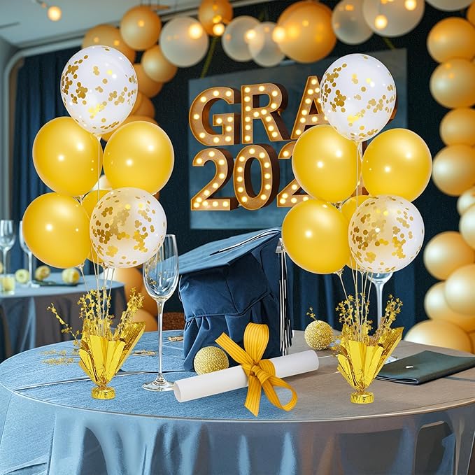 4 Set Gold Table Centerpiece Balloons Stand Kit with Gold and Confetti Balloons for Birthday Party Baby Shower Wedding Bridal Shower Graduation Prom Table Decorations