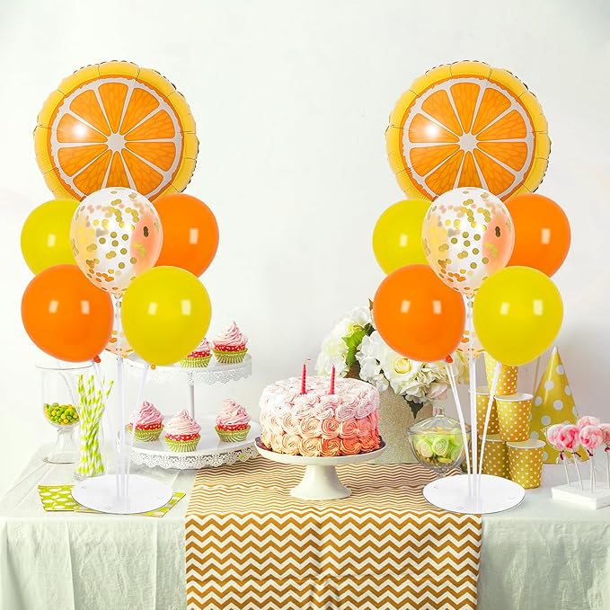 Little Cutie Fruit Party Balloons Stand Kit 2 Sets With 2 Orange Slice Foil Balloons Orange Yellow Gold Confetti Balloon Centerpiece for Tables for Birthday Party Little Cutie Baby Shower Decorations