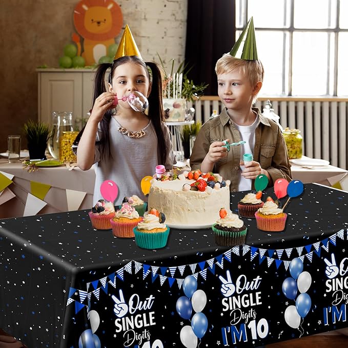 10th Birthday Decorations for Boys,3pcs Double Digits Birthday Boy Tablecloths 10 Year Old Birth-Day Decorations Plastic Table Cover for Boys Birth-Day Party