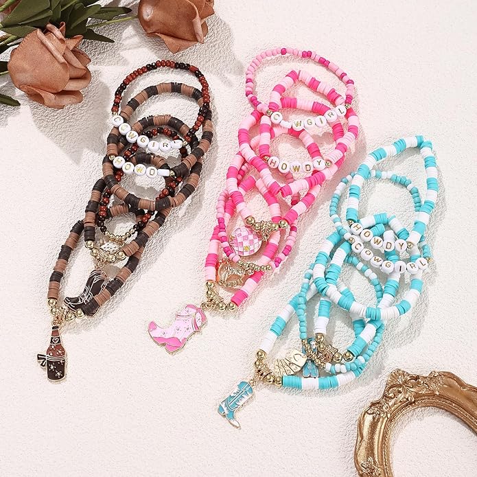 Cooluckday 36 Pcs Holiday Heishi Surfer Bracelets for Women Bulk Easter Mother's Day Christmas St. Patrick's Day Mardi Gras Bracelet Stackable Stretch Friendship Bracelets Set