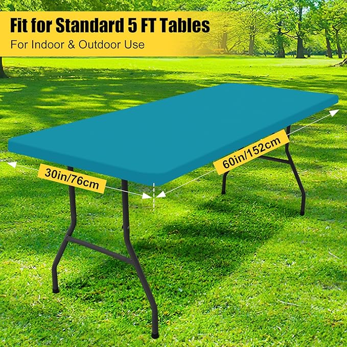 Smiry 2 Pack Rectangle Picnic Table Cloth, Waterproof Elastic Fitted Tablecloths, Washable Polyester Rectangular Patio Table Cover for Camping, Indoor and Outdoor (Teal, 30"x60")