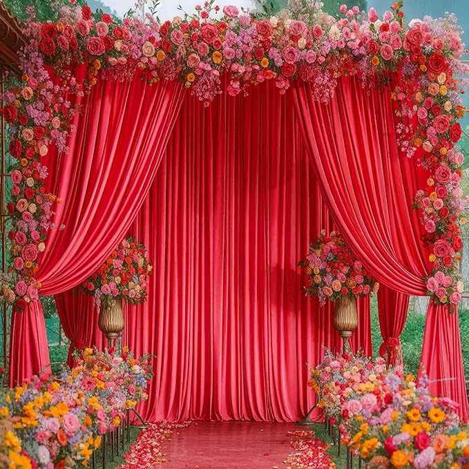 8x10FT Red Backdrop Curtains for Wedding Parties, Wrinkle Free Polyester Photography Backdrop Drapes for Birthday Baby Shower New Year Valentines Stage Background Stand Decorations 4x10ft,2 Panels