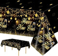 3 Pack New Years Tablecloths - Happy New Year Plastic Tablecloth Set, Black and Gold Disposable New Year's Table Cloth Cover Rectangle for 2026 New Years Eve Party Supplies Decorations, 108x54 Inch