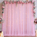10x8ft Baby Pink Tulle Backdrop Curtain with Lights String for Parites, Sheer Backdrop Curtains for Wedding Baby Shower Birthday Party Photo Shoot Decorations