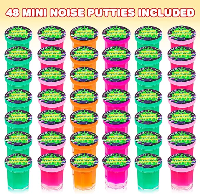ArtCreativity Mini Noise Putty for Kids - Bulk Pack of 48 Slime - Assorted Vibrant Colors, Birthday Party Favors, Goodie Bag Stuffers, Piñata Filler, Funny Prank Toy, for Boys and Girls