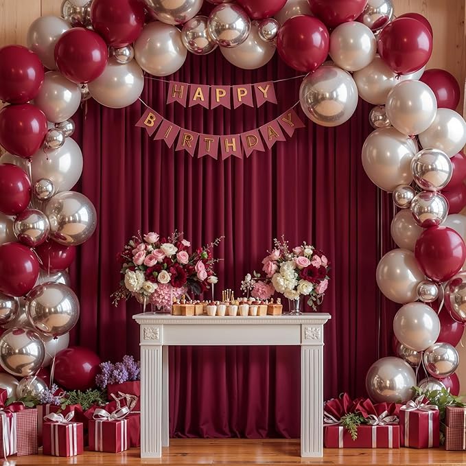 40x10FT Burgundy Backdrop Curtains for Wedding Parties, Wrinkle Free Polyester Photography Backdrop Drapes for Wedding Baby Shower Birthday Parties Stage Background Stand Decorations 4x10ft,10 Panels