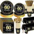 452 Pcs 60th Anniversary Party Decorations, Cheers to 60 Years Paper Plates Napkins Cups Tablecloth Cutlery Straws Disposable Tableware Set for 60th Birthday Party Supplies for 50 Guests