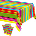 3 Pcs Cinco De Mayo Decorations, Disposable Fiesta Tablecloths (54 X 108 Inches), Rectangle Table Covers with Colorful Serape Stripe Plastic Dinnerware Kitchen Decor for Mexican Themed Party Favors