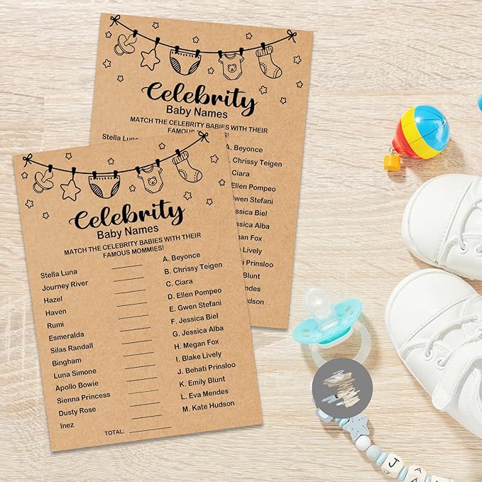 Baby Shower Game, Celebrity Baby Names, Baby Shower Party Games Supplies & Activities, Baby Shower Decorations, Baby Shower Ideas, Set of 30 Cards, Kraft