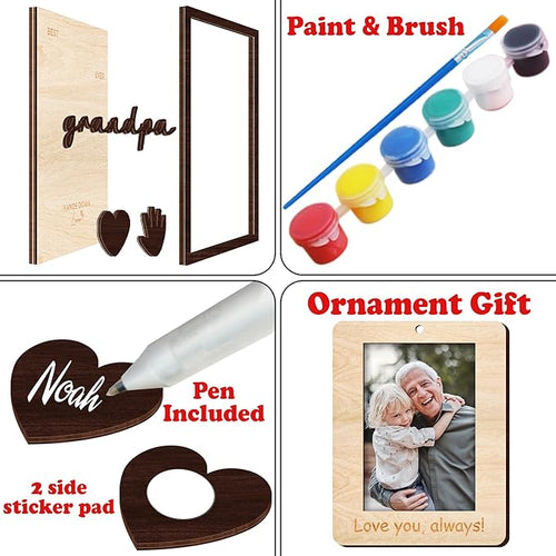 10" Hands Down Best Grandpa Ever DIY Handprint Kids Frame with Paints, Car Picture Holder, Photo Ornament, Fridge Magnet, Art Craft Family Keepsake Birthday Gift Father's Day for Pops, Papa HF610