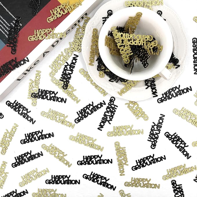 Black Gold Happy Graduation Confetti Class of 2026, 120 PCS Glitter Graduation Decorations 2026, Grad Confetti for Grad Party Decorations.