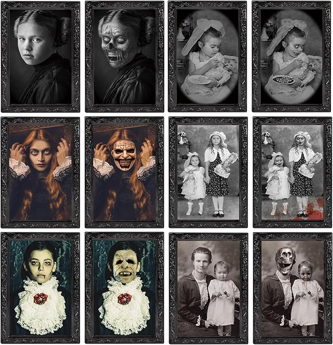Scary Halloween Decorations Indoor Wall Decor, 6Pack 3D Changing Face Moving Picture Frames Portrait, Gothic Horror Poster Castle Haunted House Mansion Decor Decoration Party Supplies