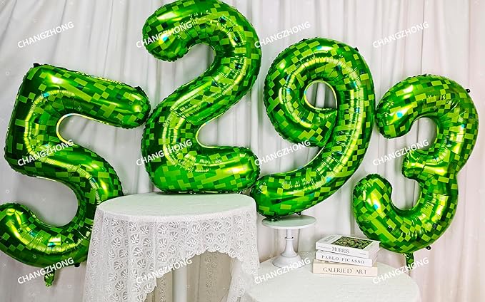 40 inch giant Green pixel miner game number 4 balloon Large mining theme foil balloon 0-9 Suitable for pixel game parties children's birthdays party anniversary celebrations baby shower decoration