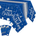 Tudomro 3 Pcs Happy Birthday Tablecloths Happy Birthday Party Decorations Plastic Table Cover Rectangular Cloths for Women Men Baby Shower Party Supplies, 108 x 54 Inch (Blue Silver)