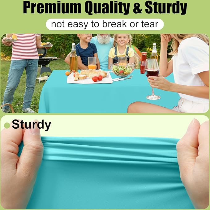 Smiry Disposable Table Cloth - 6 Pack, 54 x 132 Inch Waterproof Rectangle Tablecloths for Parties, Decorative Plastic Table Cover, Leakproof & Sturdy, Teal
