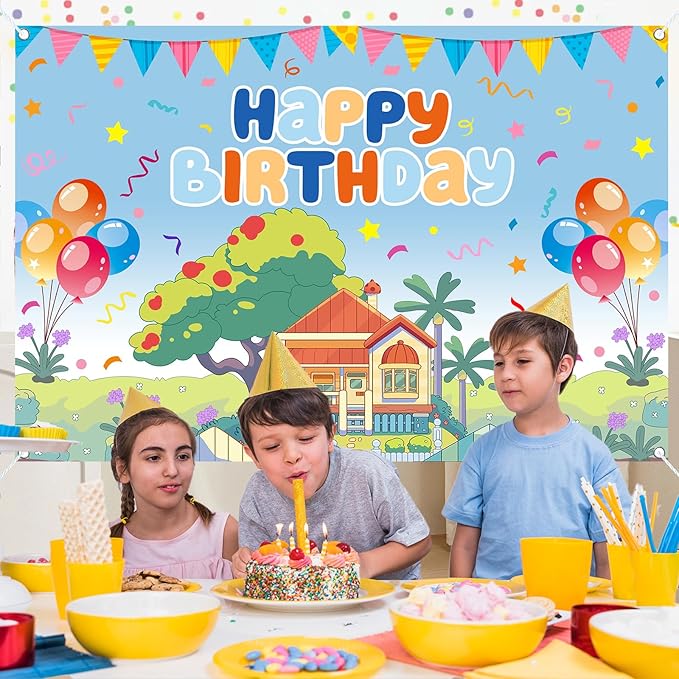 5x3ft Blue Dog Theme Backdrop Cartoon Photography Background Kids Boys Girls Birthday Party Decorations Photo Booth Banner Props