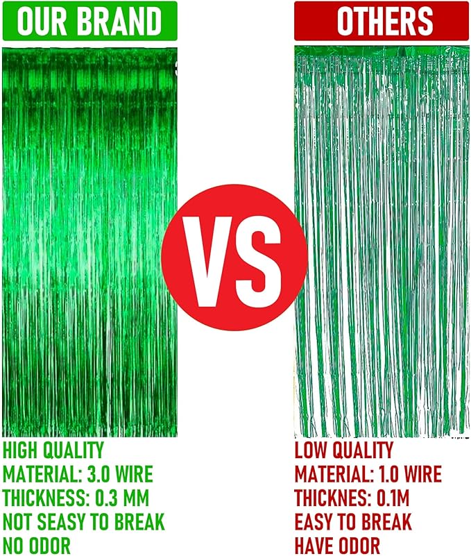 Dazzle Bright Backdrop Curtain, 3FT x 8FT Metallic Tinsel Foil Fringe Curtains Photo Booth Background for Baby Shower Party Birthday Wedding Engagement Bridal Shower (4, Green)