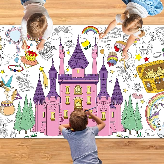 Princess Party Giant Coloring Poster,30x72 Inch Drawing Paper oloring Table Cloth,DIY Princess Activity Tablecloth Magical Castle for Kids Birthday Themed Wall Home Classroom Party Suppiles