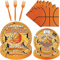 Rakuto March Basketball Party Decorations Tableware, 96PCS Let the Madnes Begin Disposable Paper Plates Napkins Decoration, Ball Sports Theme Birthday Forks Decor for Kids Boys Supplies Serve 24