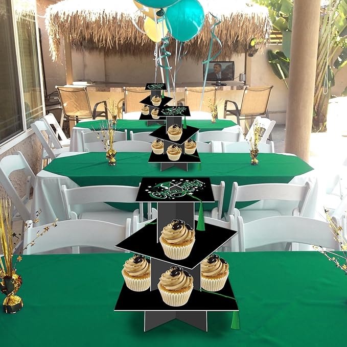 KALEFO Graduation Decorations 2026 Graduation Cap Cupcake Stand with Tassel Graduate Party Favors Table Decor Grad Party Supplies (Green)