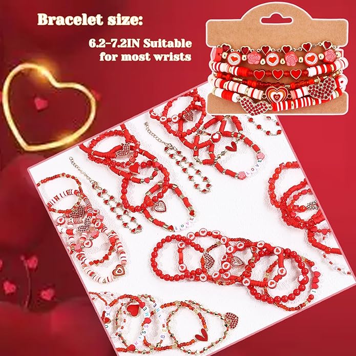 Cooluckday 36 Pcs Holiday Heishi Surfer Bracelets for Women Bulk Easter Mother's Day Christmas St. Patrick's Day Mardi Gras Bracelet Stackable Stretch Friendship Bracelets Set