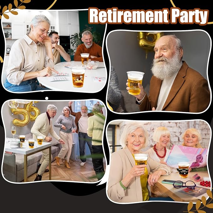 Retirement Party Decoration Cups, 100pcs 16 Oz Plastic Clear Drinking Cups for Retirement Party Supplies Favors Women Men Snack Cup Bulk