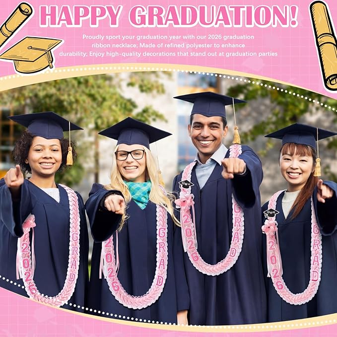 Hotop 2026 Graduation Leis Class of 2026 Grad Ribbon Money Lei Handmade Double Braided Necklace for Graduation Gifts Supplies