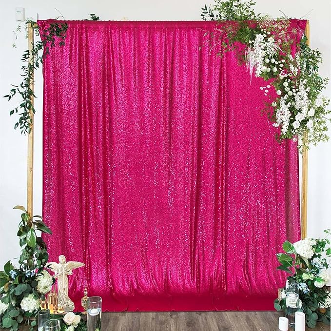 Juya Delight 6ftx8ft Hot Pink Sequin Backdrop Curtains, Glitter Photo Backdrop Drape Curtain for Party Decoration