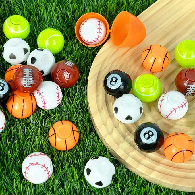 24 Pack Easter Egg Fillers with Fidget Spinner Sports Balls Toy, Easter Eggs Hunts Filling Soccer Baseball Easter Basket Stuffers Squeeze Stress Relief Toys for Kids Toddler Teens Boys Girls