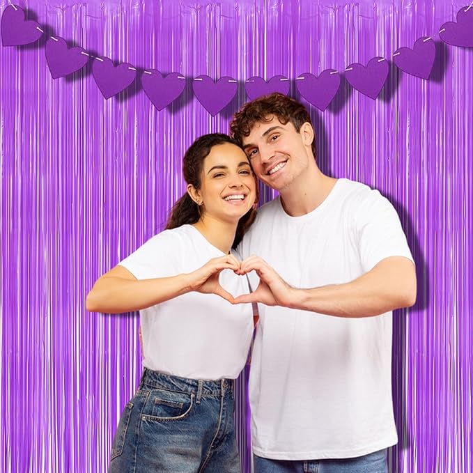 BRAVESHINE Tinsel Photo Backdrop Curtains - 2Pcs 3.2x8.2ft Pastel Purple Fringe Streamer for Easter/Valentines/Hunters/Anniversary/Birthday/Bachelorette/Engagement/Mermaid/Butterfly Party Decorations