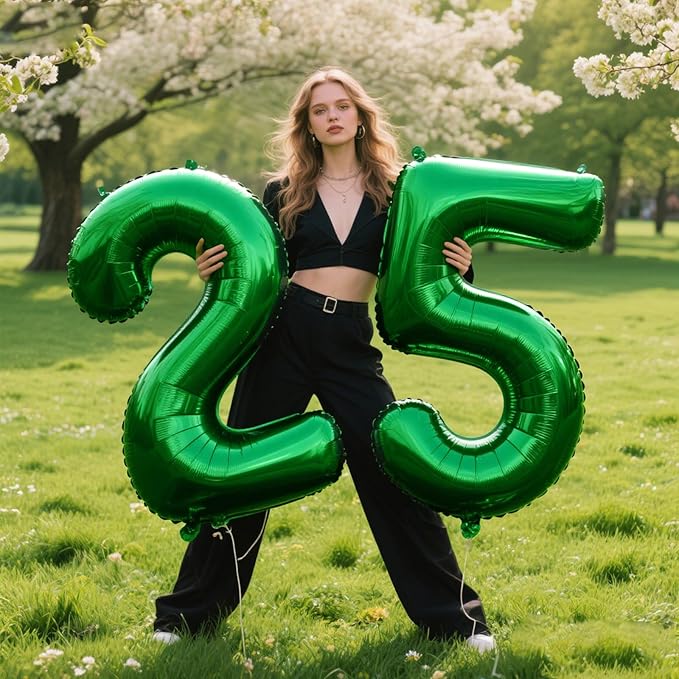 40 Inch Green Number 25 Digital Balloon,Jumbo Mylar Foil Helium Balloon for 25 Balloons for Birthday Party,Wedding Anniversary Party Decorations