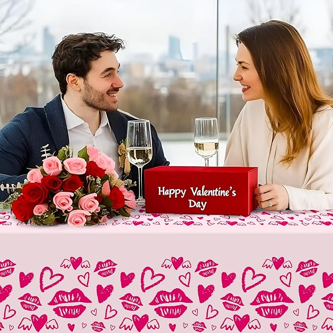 Childom 2 Pcs Valentines Day Tablecloths for Valentines Day Decorations,54" x 108" Disposable Plastic Tablecloths,Rectangle Rose Red Table Cover for Party Decorations Mothers Day Anniversary Birthday