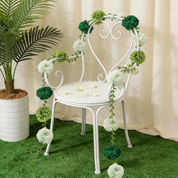 Green Flower Garland for Backdrop - 2 Pcs Hanging Artificial Paper Floral Garlands for Wedding Arch Party Decor, 8.2 Ft Fake Vines with Flowers for Bedroom Wall Window Home Decoration