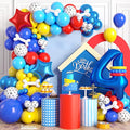 4th Birthday Decorations Boy, Dog Paw Fourth Birthday Balloons Arch with Red Blue Yellow Latex Balloons and Long Balloon Number 4 and Star Foil Balloon for Paw Party Supplies