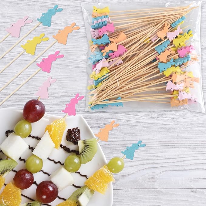 JtmyAota 100 Pack Easter Toothpicks for Appetizers, 4.7 Inch Natural Bamboo Cocktail Picks for Cake Dessert Food Fruit Easter Party Decorations