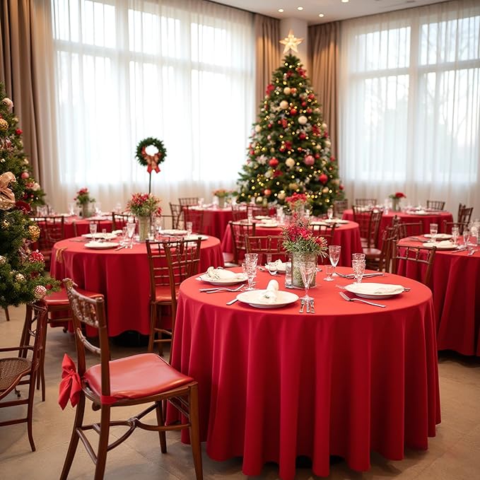 sancua Christmas Red 120 Inch Round Tablecloth, 8 Pack - Circle Polyester Fabric Table Cloth for Wedding Party Reception Banquet Birthday, Washable Formal Table Cover (Fit 48-96 Inch Tables)