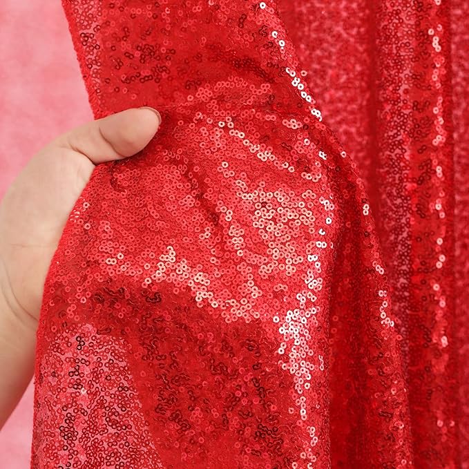 B-COOL Red Sequin Backdrop Curtains 2 Packs 5ftx8ft Wedding Sparkle Backdrop Fabric Glitter Photography Drapes for Party Ceremony Birthday Decoration