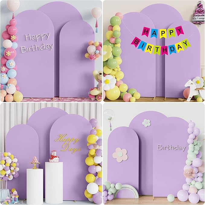 Wokceer Wedding Arch Backdrop Cover (7.2FT, 6.6FT, 6FT) Set of 3 Spandex Fitted Wedding Arch Stand Covers for Round Top Chiara Backdrop Stands Cover for Birthday Party Ceremony Decor Lavender