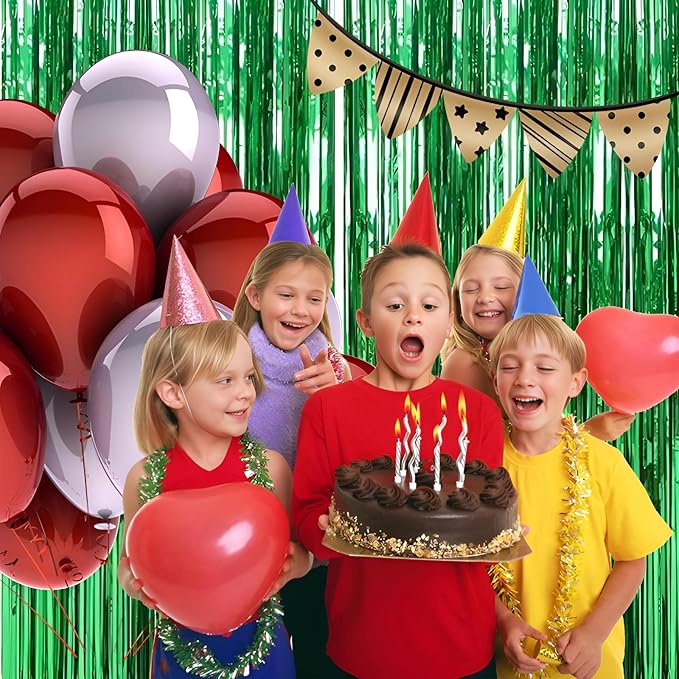 Valentines Day 2 Pack 3.3 * 8.3 ft Foil Curtain Metallic Tinsel Fringe Curtains Photo Booth Props Backdrop for Birthday Wedding Engagement Baby Shower Christmas Holiday Celebration Partyl,Green