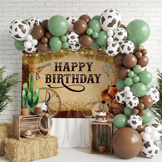 Mocsicka Western Backdrop Western Party Decorations Wild West Rodeo Cowboy Background Brown for Boys Birthday Party Supplies Banner for Photography (7x5ft (82x60 inch))