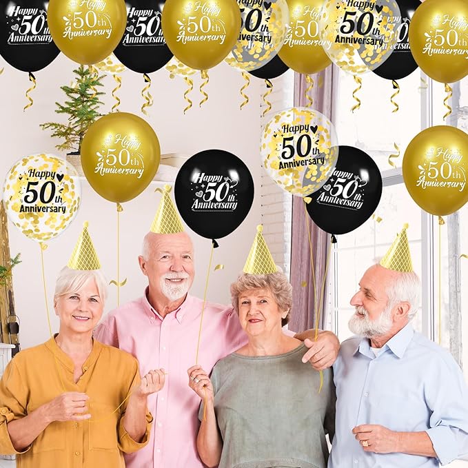 50th Anniversary Balloons 18Pcs Black Gold 50th Anniversary Party Decorations for Women Men Black Gold 12Inch Happy 50 Latex Confetti Balloons for Indoor Outdoor Party Supplies