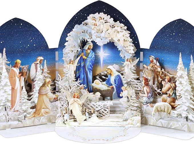 Pop up Christmas Cards Nativity, 3D Holy Night Nativity, Religious Card with Envelope for Holiday, Manger Scene, Angel, Jesus Christ, Holy Family, Handcrafted Decoration, Merry Christmas Gift