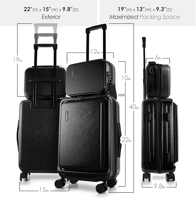 TRAVELARIM 20 Inch Carry On Luggage 22x14x9 Airline Approved, Carry On Suitcase with Wheels, Hard-shell Carry-on Luggage, Durable Luggage Carry-On, Black Small Suitcase with Cosmetic Case