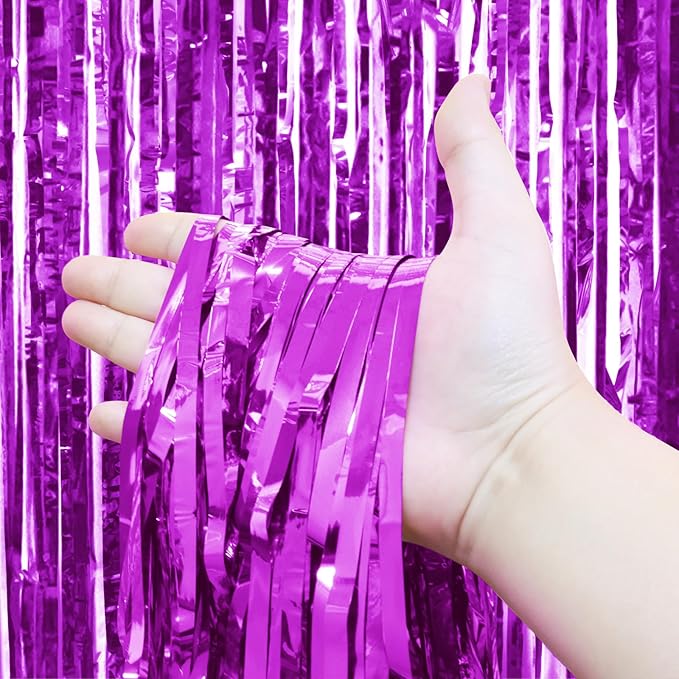 Homiest 6 Pack Hot Pink Tinsel Backdrop, 3.3x6.6 FT Metallic Tinsel Foil Fringe Curtains Party Decorations, Birthday Door Streamers for Baby Shower Wedding, Photo Booth Props Background Wall Decor