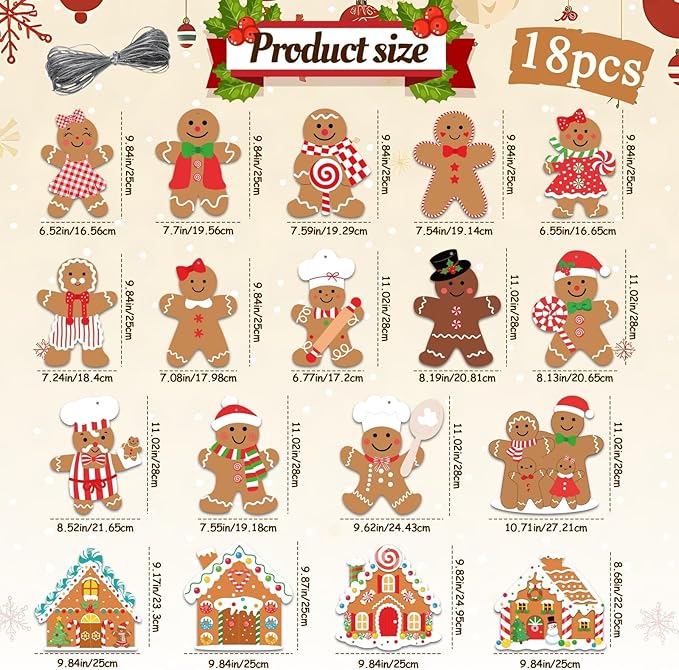 Gingerbread Christmas Decoration Outdoor - 18pcs Outdoor Waterproof Hanging Gingerbread House Ornaments for Yard Porch Christmas Tree Decor