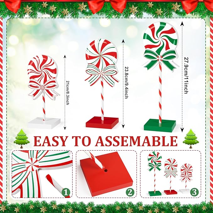 3 Pieces Christmas Table Decorations Wood Candy Set, Red Christmas Tiered Tray Decor,Rustic Candy Table Decorations for Home Tables(Classic)