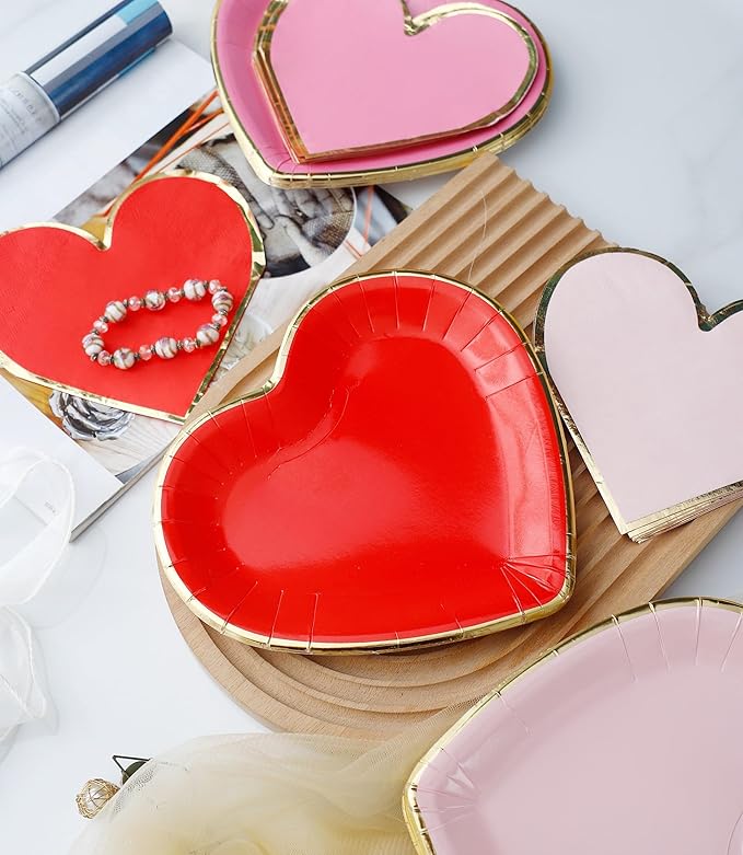 Valentines Day Plates and Napkins Party Supplies - Serves 30 - Assorted 3 Colors Includes Paper Plates and Napkins for Valentine Decor Party Supplies Valentines Day Decor Valentine's Day Decorations