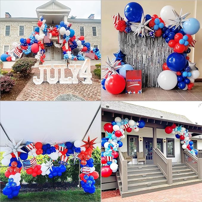Bonropin Red White and Blue Balloon Garland Kit with Gold Balloons USA Flag Foil Balloon for Nautical Veterans Memorial Day Baseball Theme Party 4th of July Balloon Arch Graduation Decorations