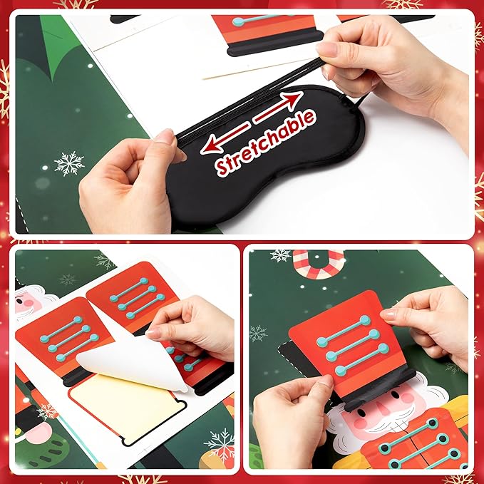 Christmas Pin The Hat On The Nutcracker Game Poster with 24 Pcs Stickers Blindfolds Fun Xmas Winter Holiday New Year Birthday Activities Party Favors Decorations Supplies for Family Gathering