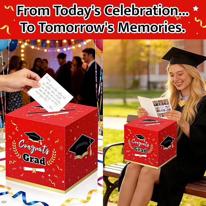 Graduation Decorations 2026 Red Graduation Card Box Graduation Party Decorations,Graduation Box,Congrats Grad Gifts Box for 2026 Graduation Party Supplies Favors